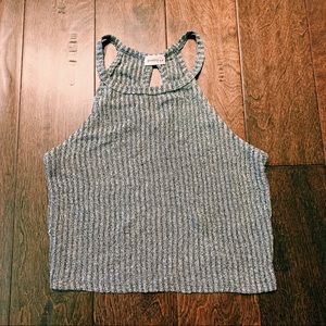 Grey and white pleated crop toop